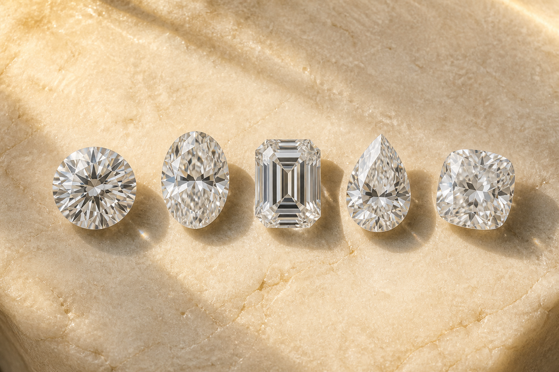 Round, oval, emerald, pear and cushion moissanite stone shapes