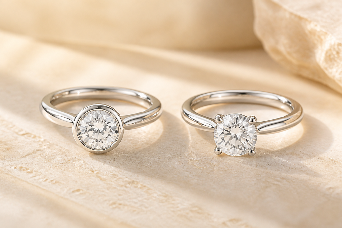 Bezel set and prong set engagement rings compared
