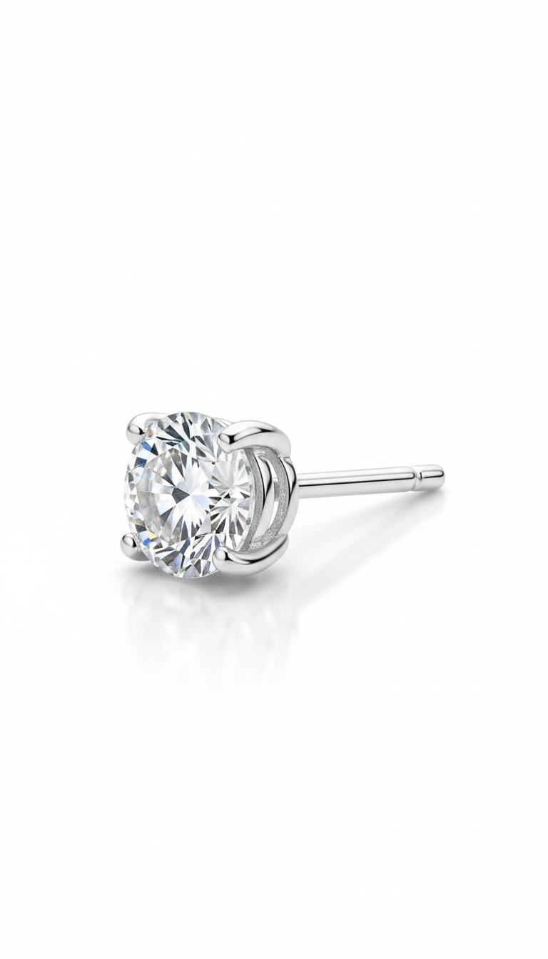 Moissanite Stud Earring in Sterling Silver