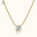 Abigail round moissanite solitaire necklace in gold tone on ivory, MOSO UAE
