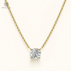 Abigail round moissanite solitaire necklace in gold tone on ivory, MOSO UAE