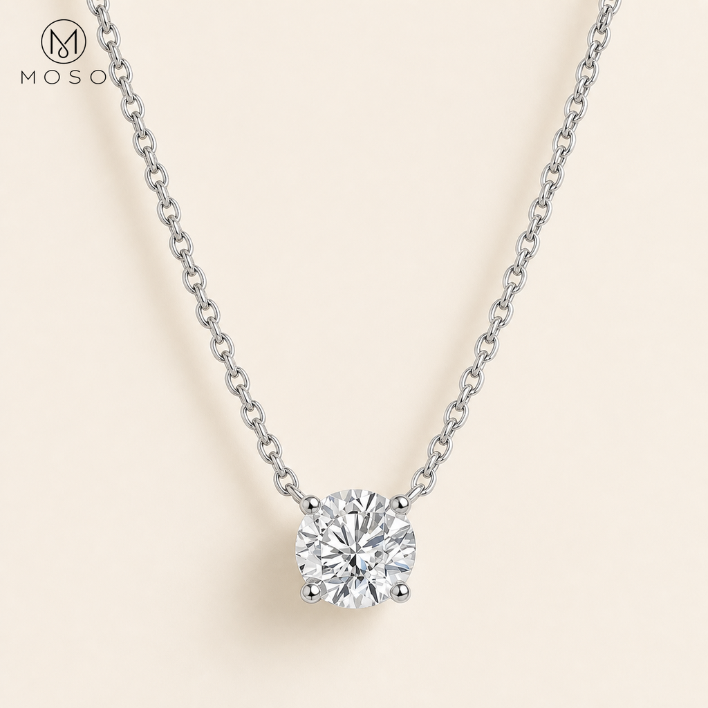 Abigail round moissanite solitaire necklace in silver tone
