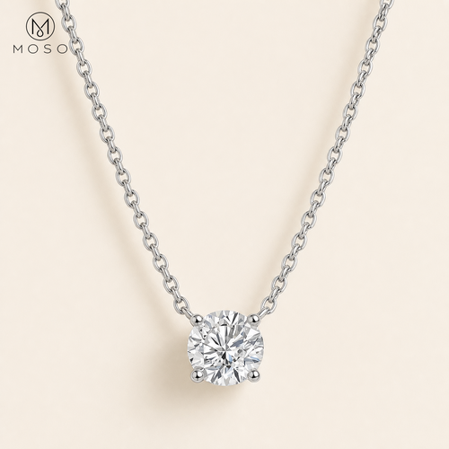 Abigail round moissanite solitaire necklace in silver tone