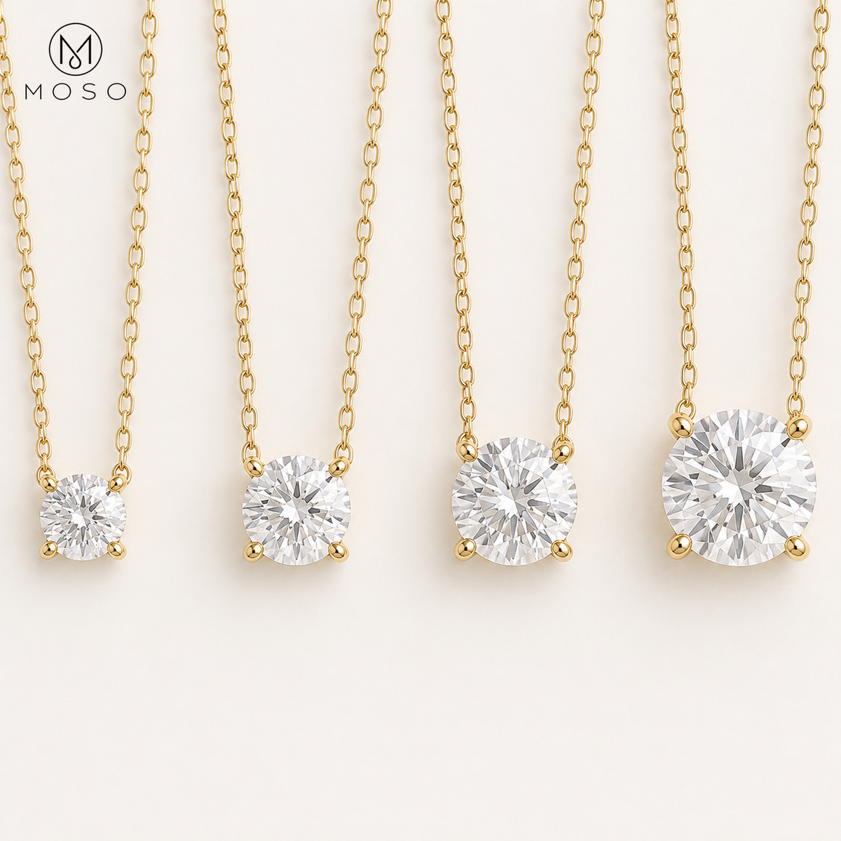 Abigail 1, 2, 3 and 5 carat moissanite necklace size comparison