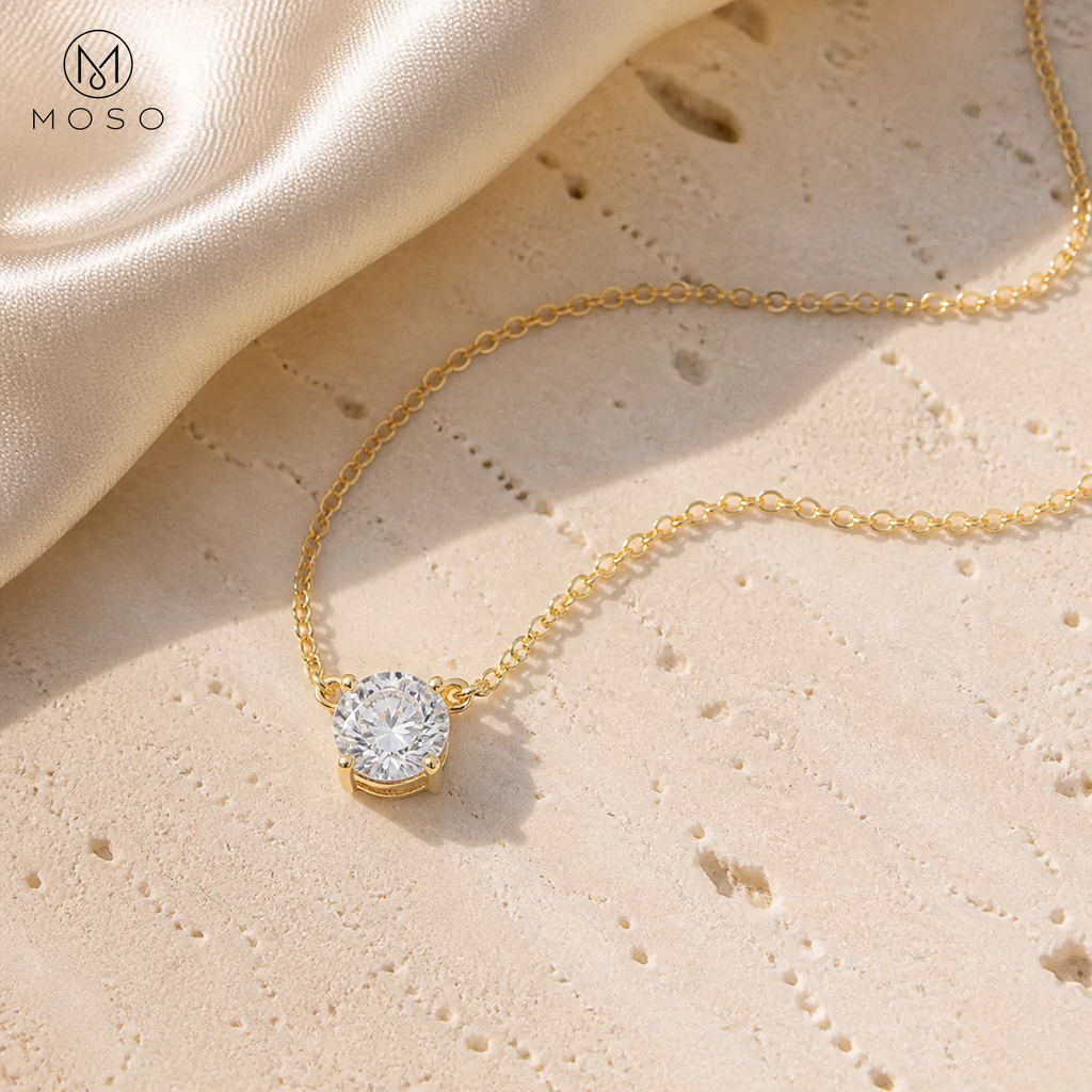 Abigail round moissanite pendant necklace on ivory stone