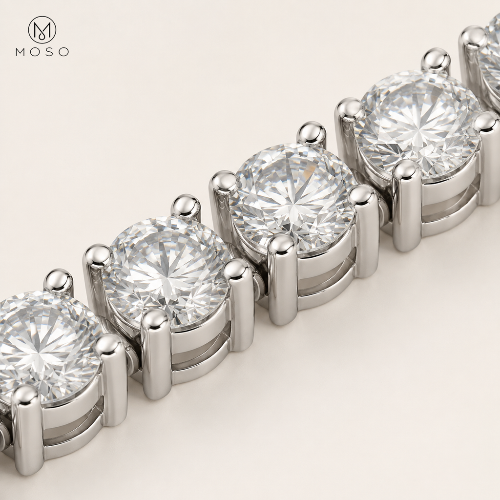 Addison round moissanite tennis bracelet four-prong setting macro