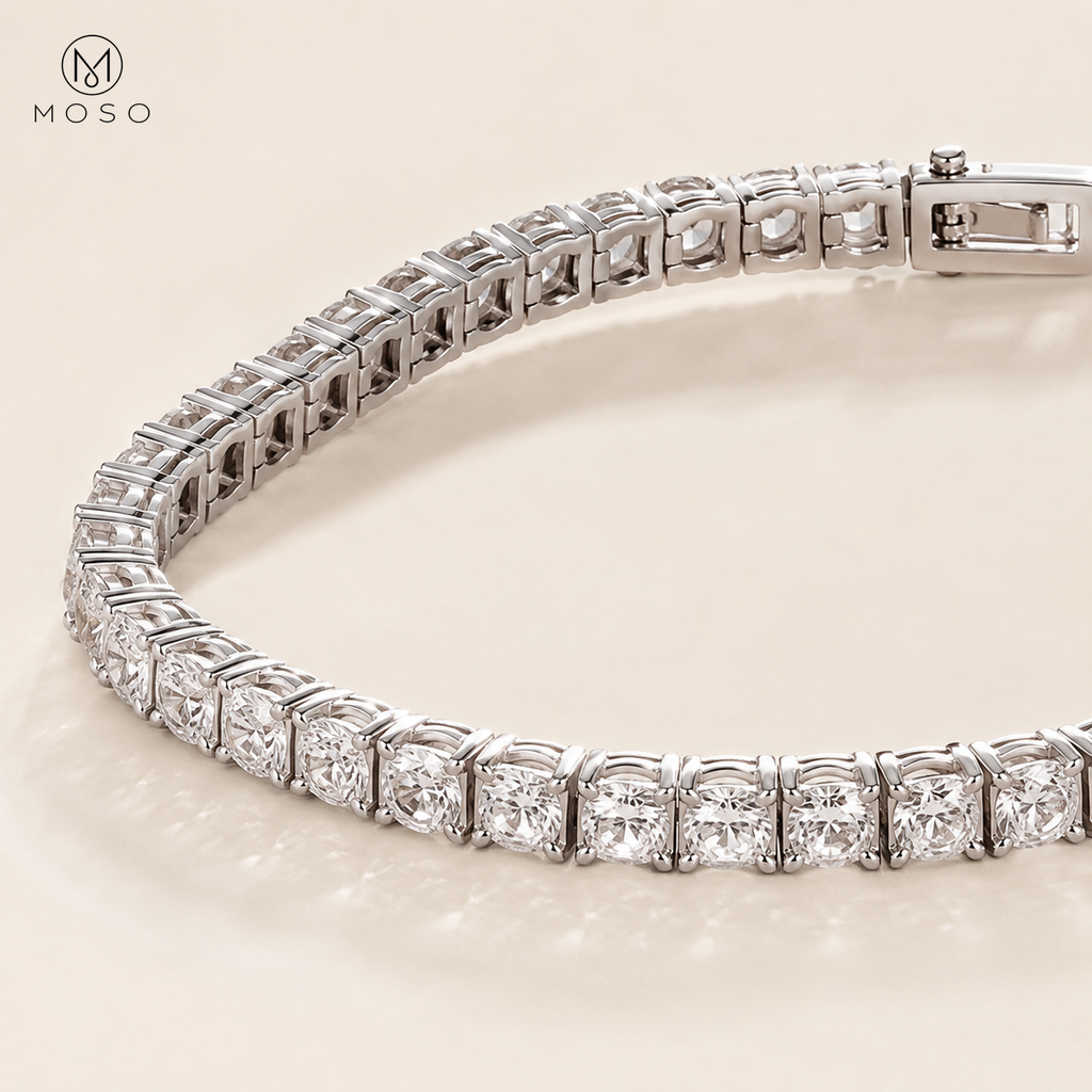 Addison moissanite tennis bracelet open basket construction
