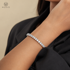 Addison statement moissanite tennis bracelet worn on wrist
