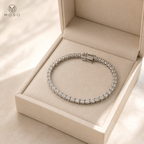Addison moissanite tennis bracelet in an ivory gift box