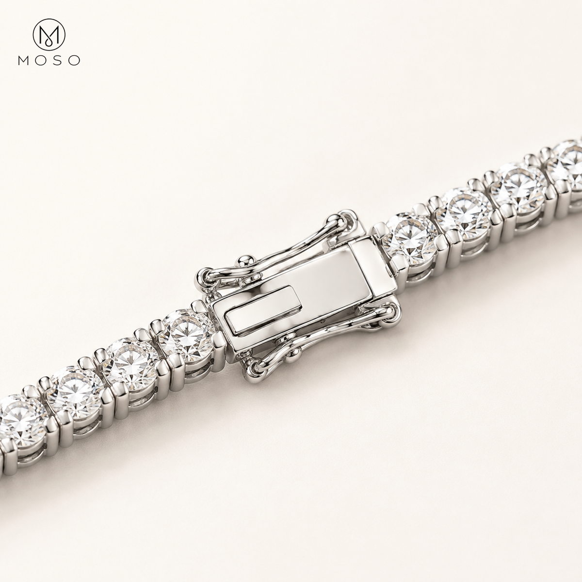 Addison moissanite tennis bracelet box clasp detail