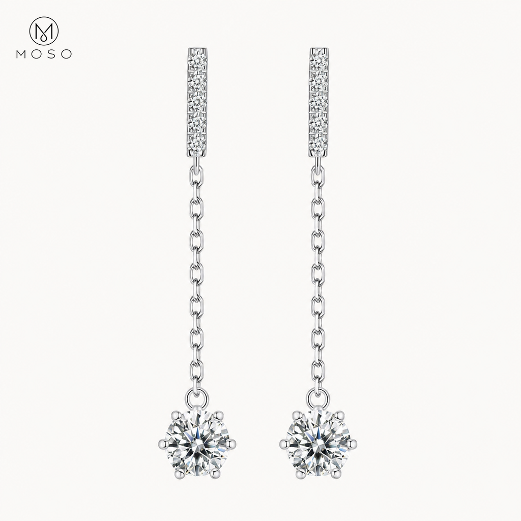Alice round moissanite chain drop earrings on ivory