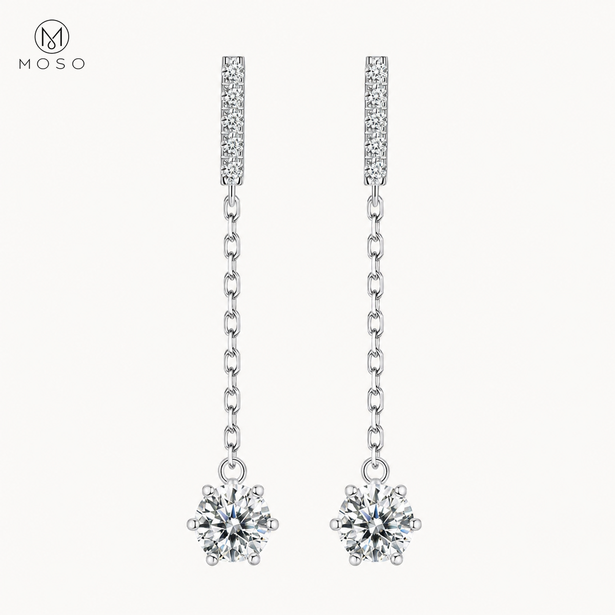 Alice round moissanite chain drop earrings on ivory