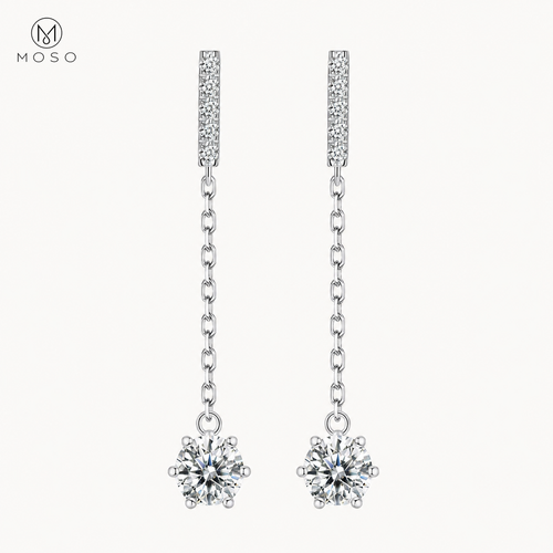 Alice round moissanite chain drop earrings on ivory