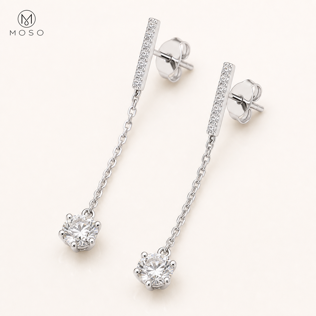 Alice 5mm round moissanite drop earrings in 925 silver