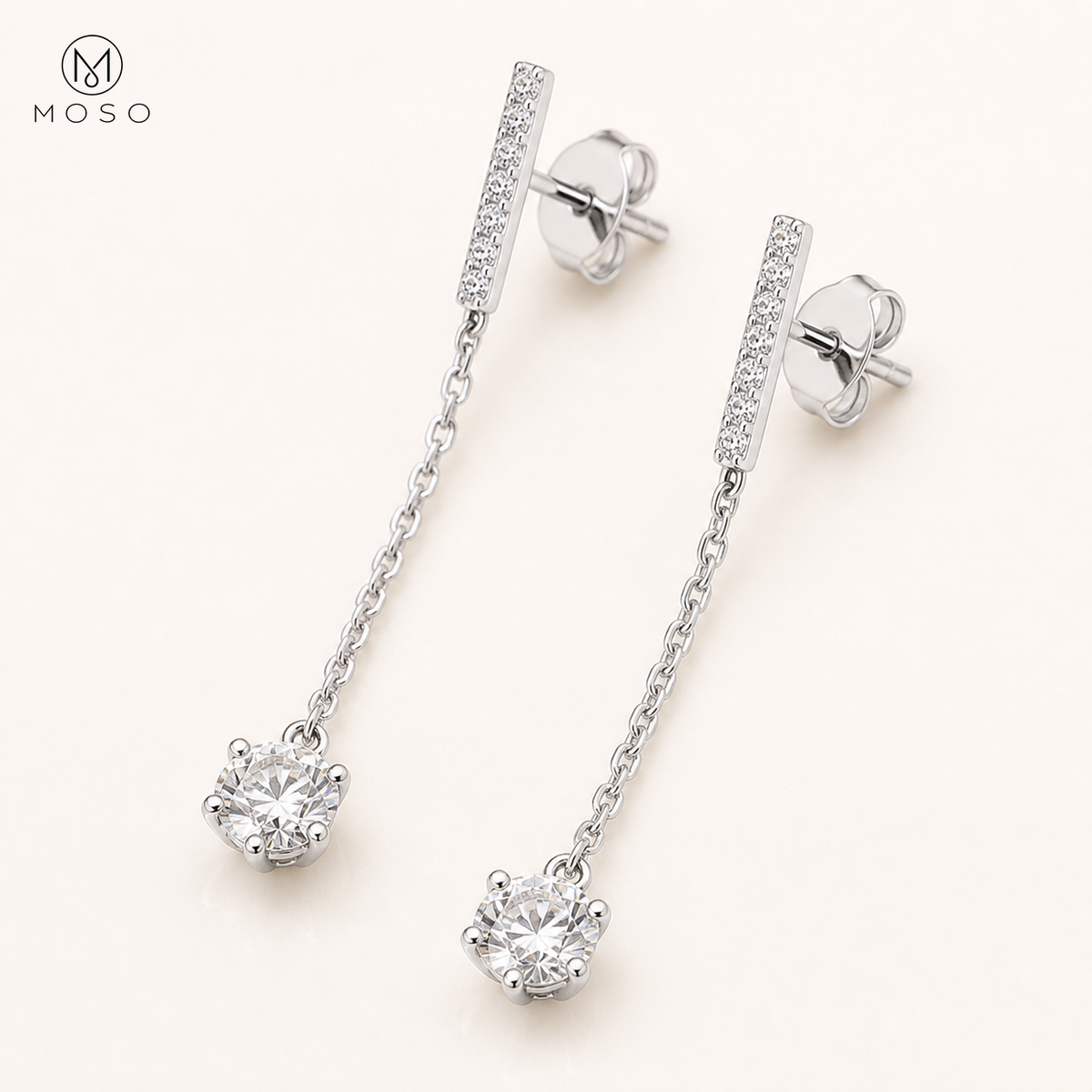 Alice 5mm round moissanite drop earrings in 925 silver
