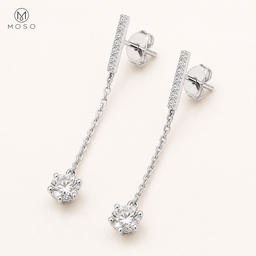 Alice 5mm round moissanite drop earrings in 925 silver