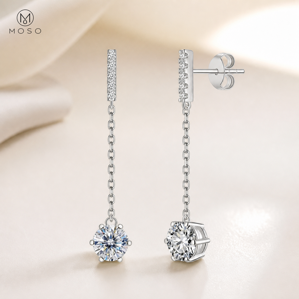 Alice moissanite earring six prong basket and push back detail