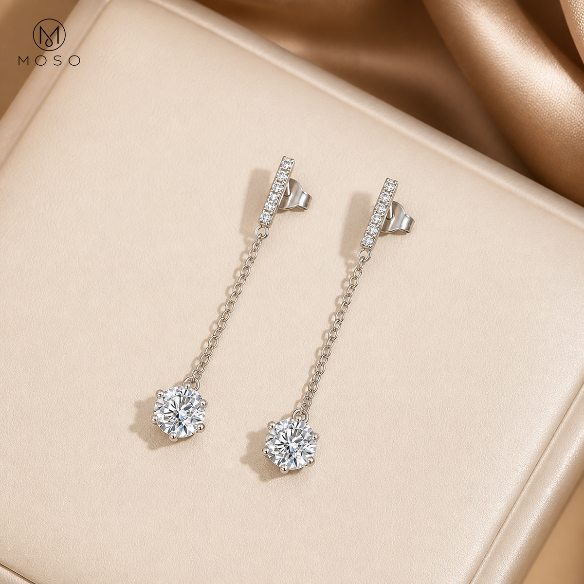 Alice moissanite drop earrings gift presentation
