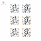 Amelia moissanite stud earrings in silver gold and rose gold tones