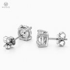 Amelia round moissanite stud earrings four prong basket and back detail