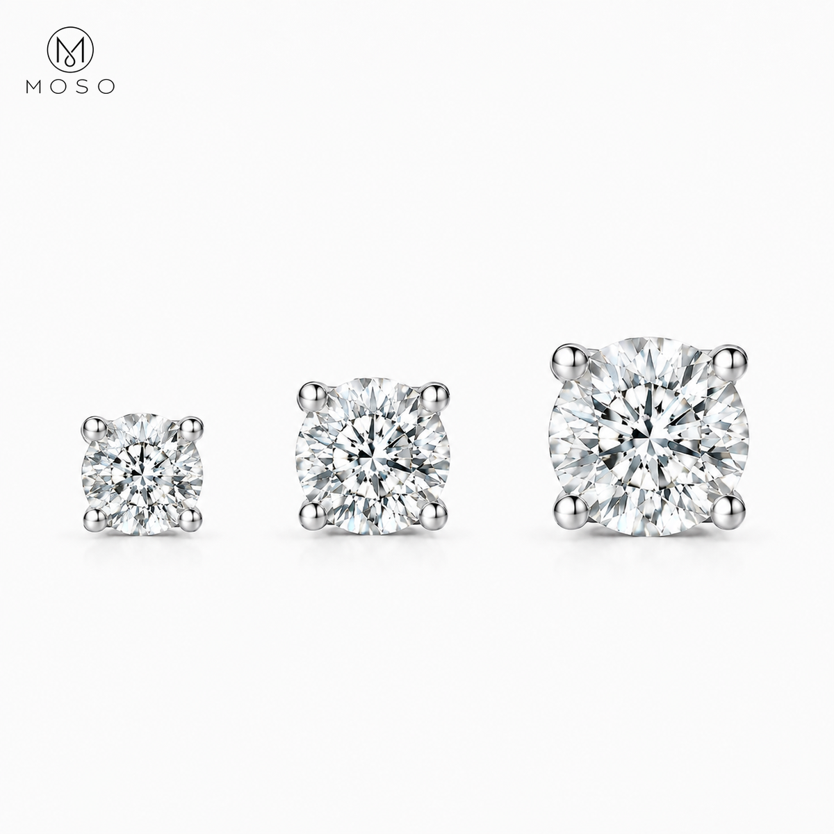 Amelia round moissanite stud earrings representative stone size range