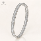 Aria silver tone 2mm moissanite bangle on ivory background