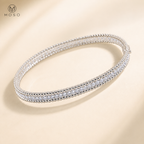 Aria silver tone round moissanite bangle full oval view