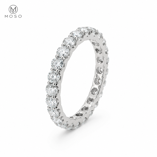 Ashley round moissanite full eternity ring on a clean white background