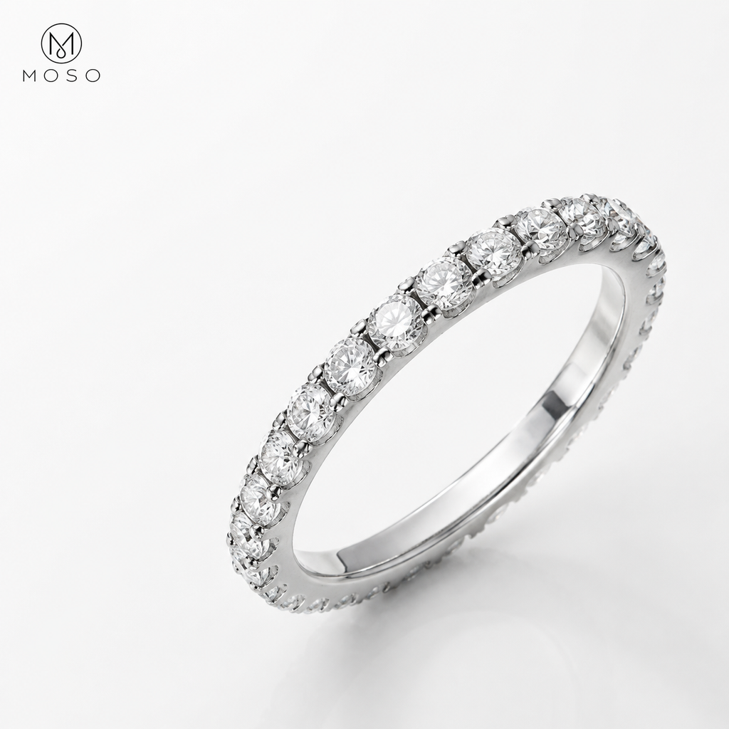 Ashley round moissanite full eternity ring setting detail