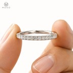 Ashley 3mm moissanite full eternity ring held between fingers