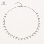 Aurora round moissanite drop station necklace in sterling silver, 3 mm, MOSO UAE