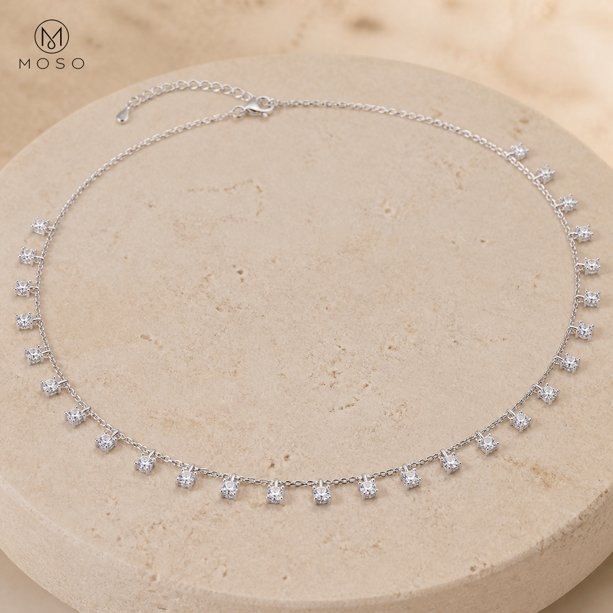 Aurora 4 mm round moissanite drop necklace in 925 sterling silver