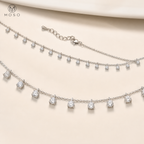 Aurora moissanite station necklace 3 mm and 4 mm size comparison