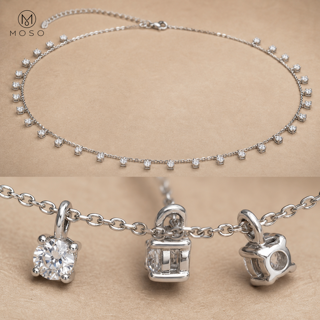 Aurora four prong moissanite basket setting side and underside detail