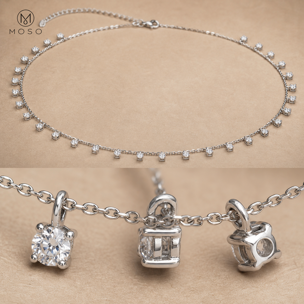 Aurora four prong moissanite basket setting side and underside detail