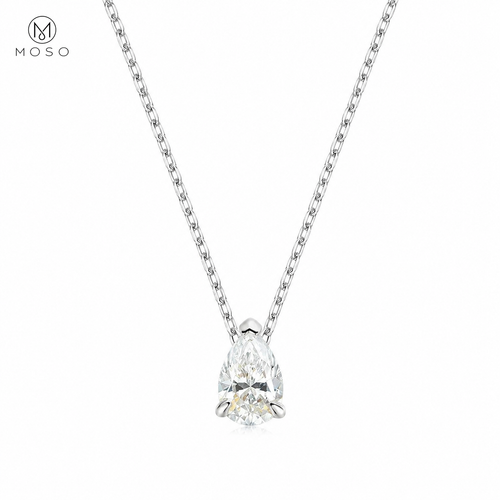 Ava pear cut moissanite pendant necklace in silver tone on white