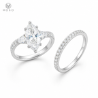 Avery 3ct marquise moissanite bridal set on white background