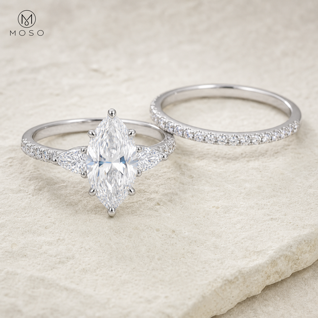 Avery marquise moissanite engagement ring close up