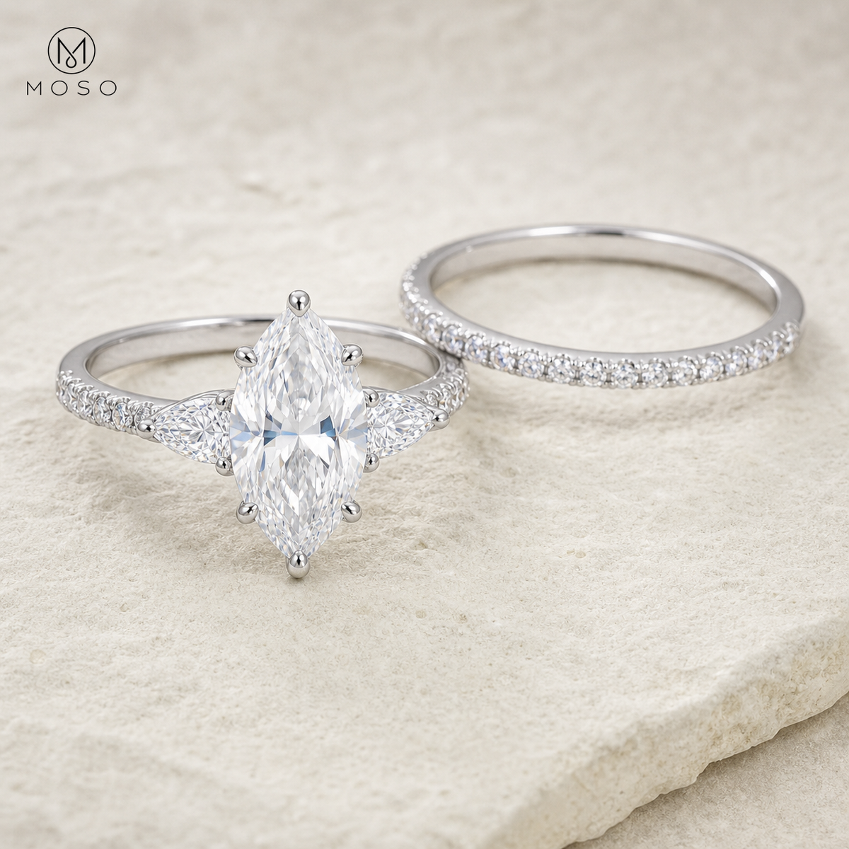 Avery marquise moissanite engagement ring close up