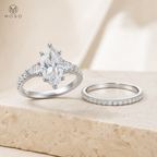 Avery two ring moissanite bridal set side angle