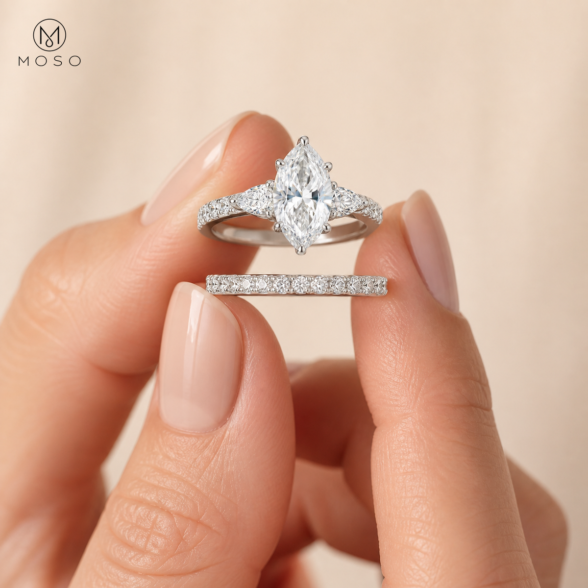 Avery moissanite engagement ring and matching wedding band