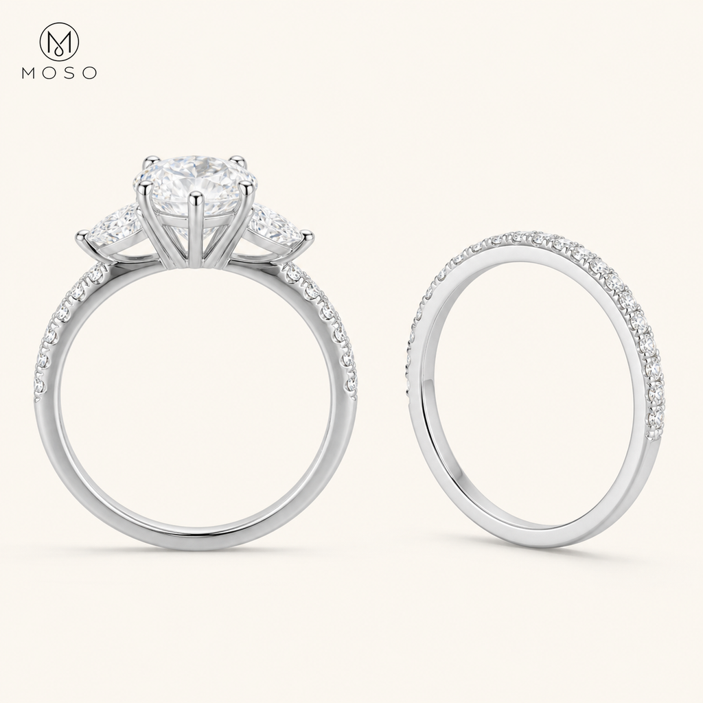 Avery 3ct marquise moissanite ring set side profile
