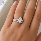 Avery 3 carat marquise moissanite ring set worn on hand