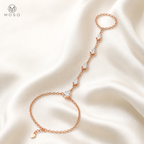 Brooklyn rose gold colour pear cut moissanite hand chain bracelet on ivory silk