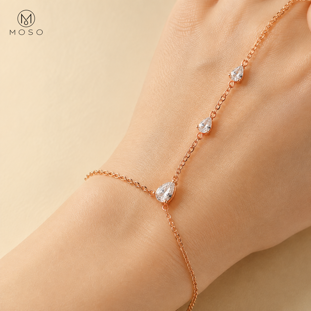 Brooklyn pear cut moissanite hand chain bracelet wrist junction detail