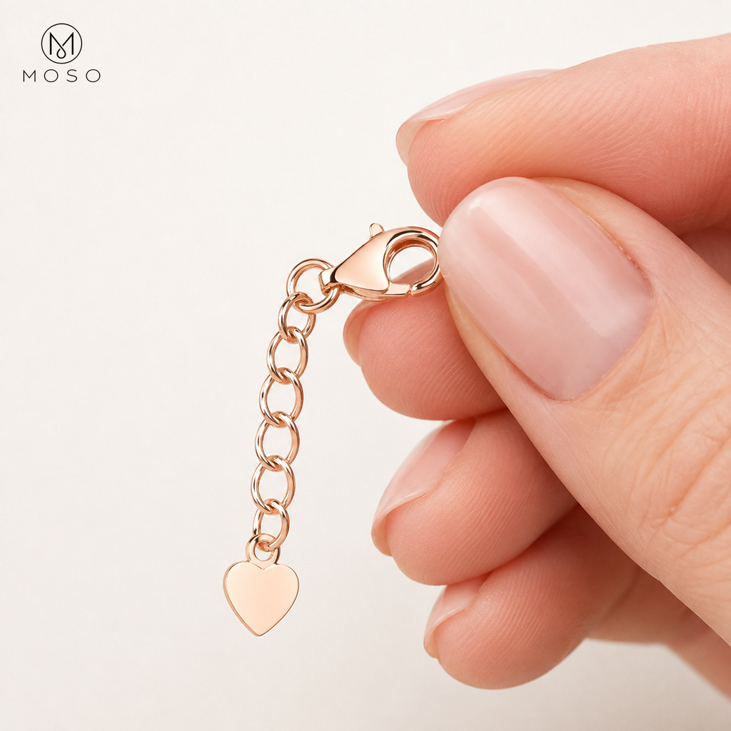 Brooklyn rose gold colour hand chain bracelet clasp and extender held for scale