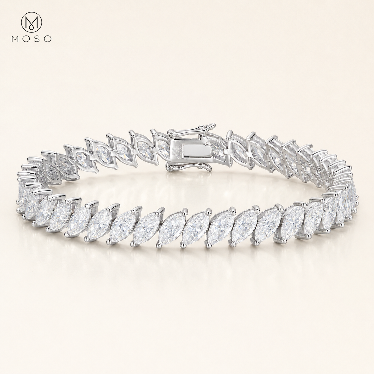 Camila one row marquise moissanite tennis bracelet on ivory, MOSO UAE