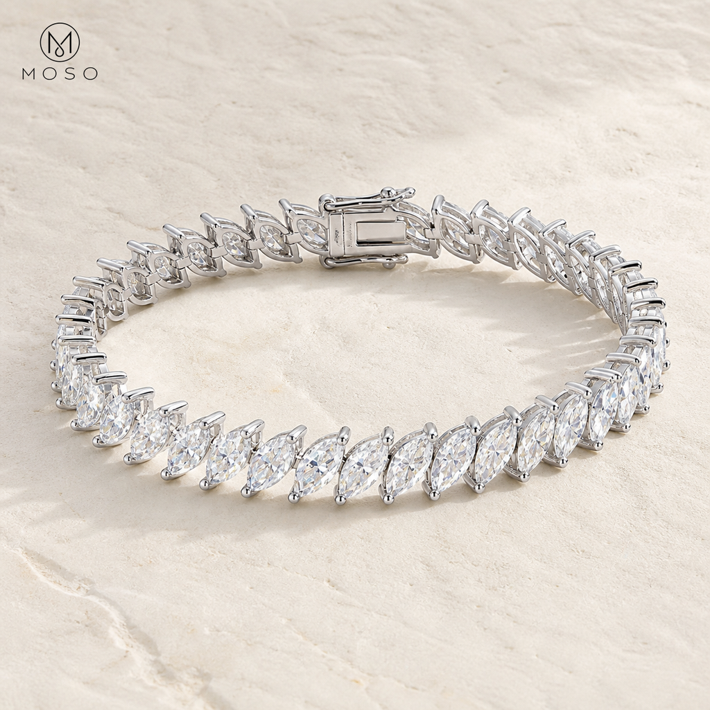 Camila one row marquise moissanite bracelet in 925 sterling silver