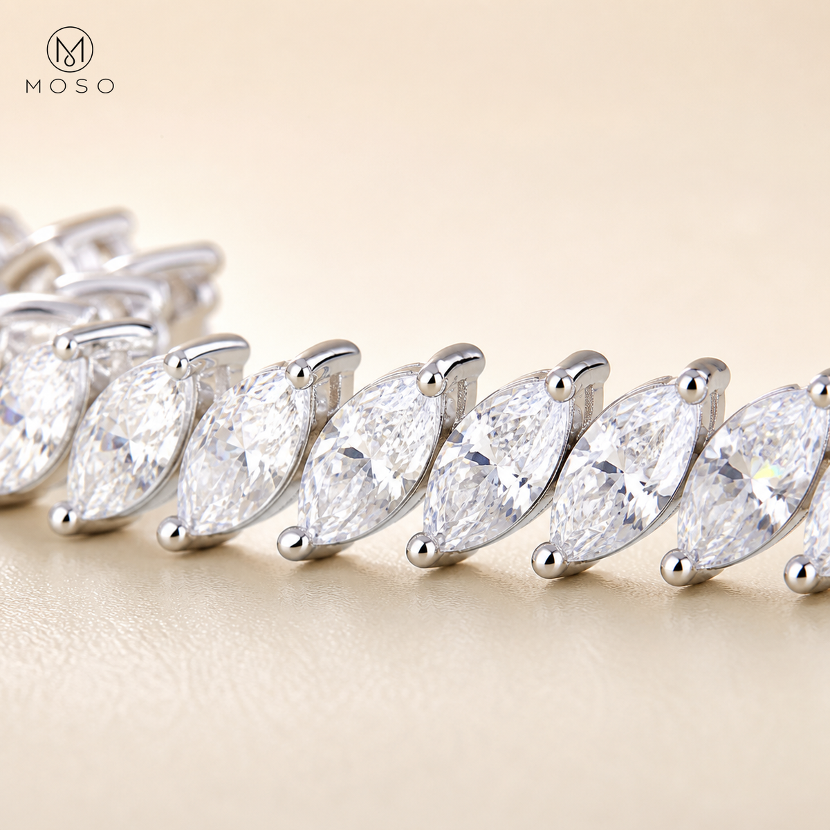 Macro of Camila 4 by 8 mm marquise moissanite stones