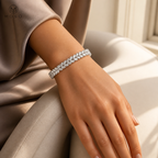 Woman wearing Camila two row marquise moissanite bracelet